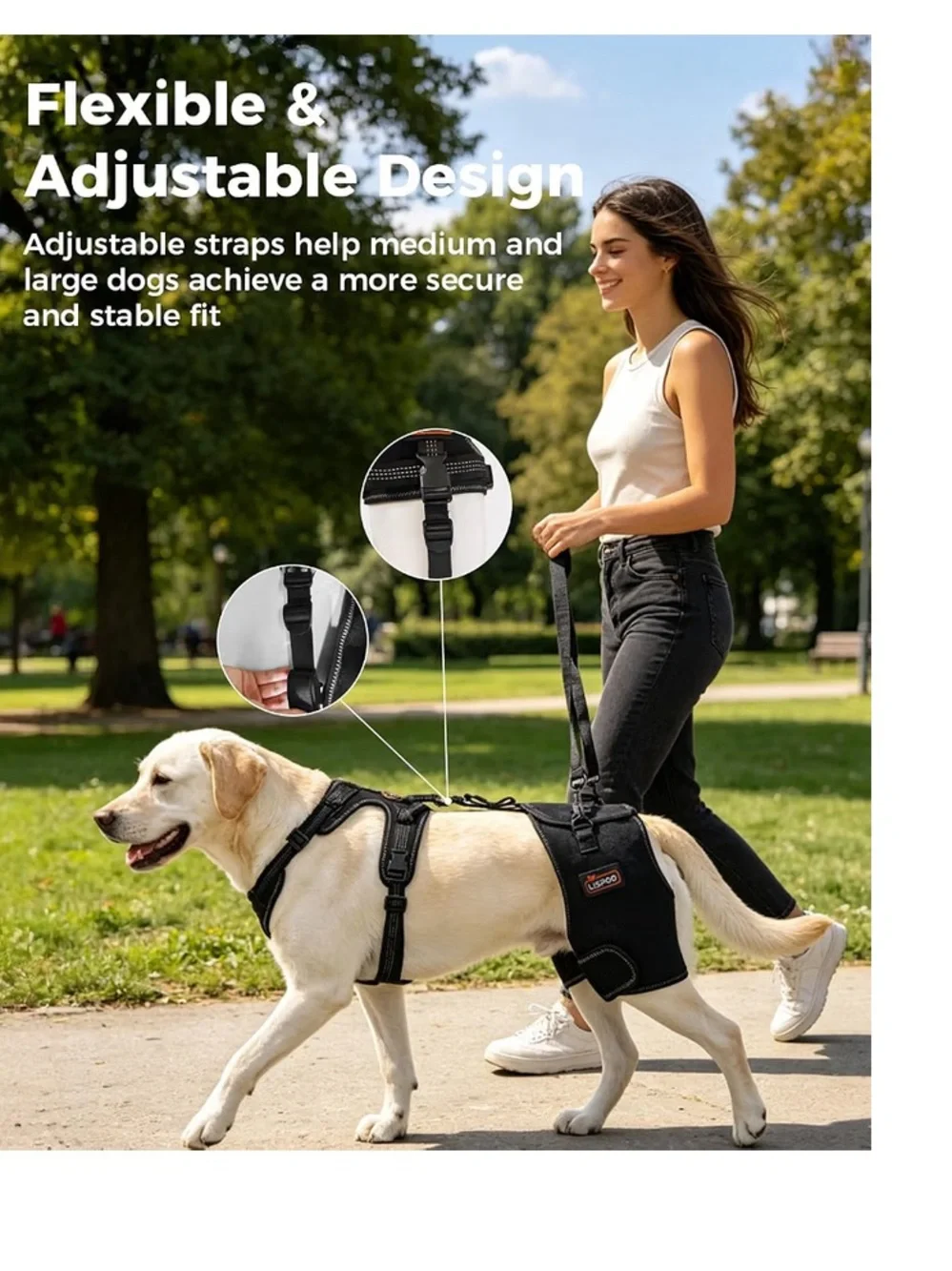 Lispoo Dog Hip Support Brace-Adjustable Dog Leg Brace for Hip Dysplasia-L